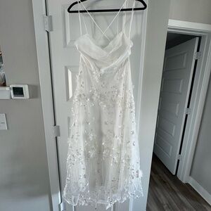 White Lace Floral Open Back Dress